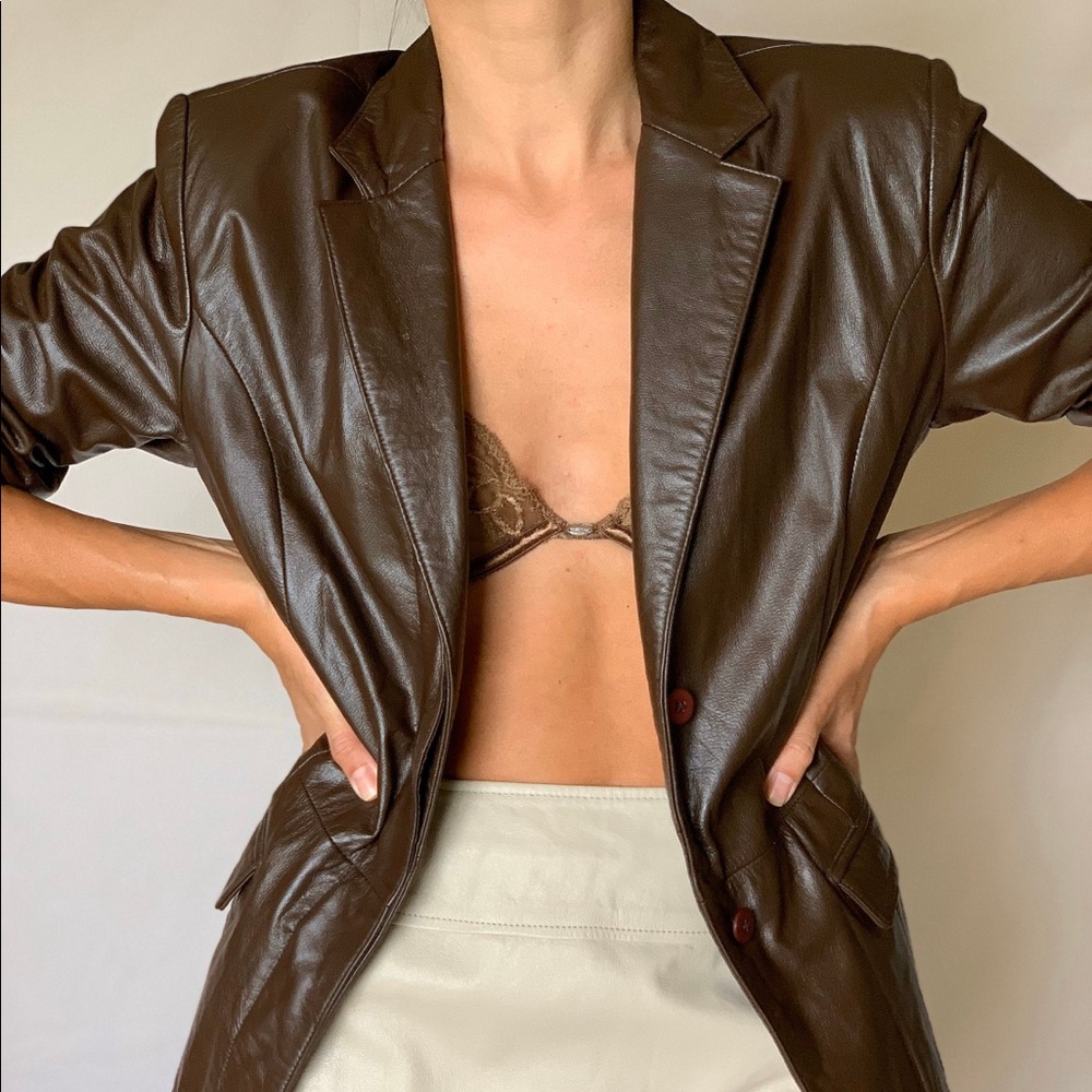 Vintage Chocolate brown leather blazer